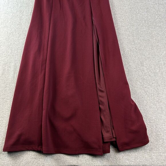 Lulus Dress Womens S Maxi Gown Burgundy Off-The-Shoulder Wedding Romantic - Picture 4 of 14